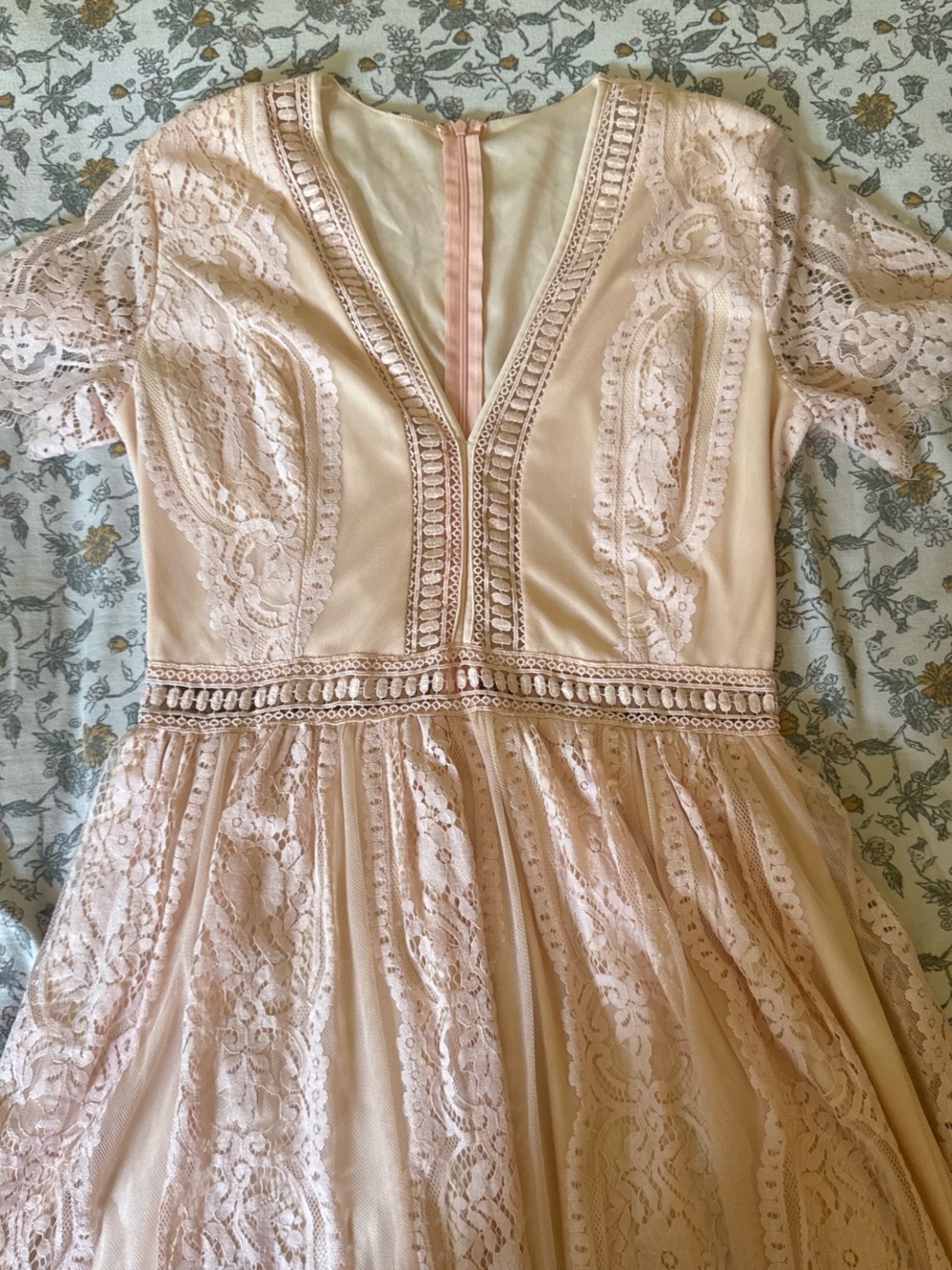 Blush Lace V-Neck Maxi Dress